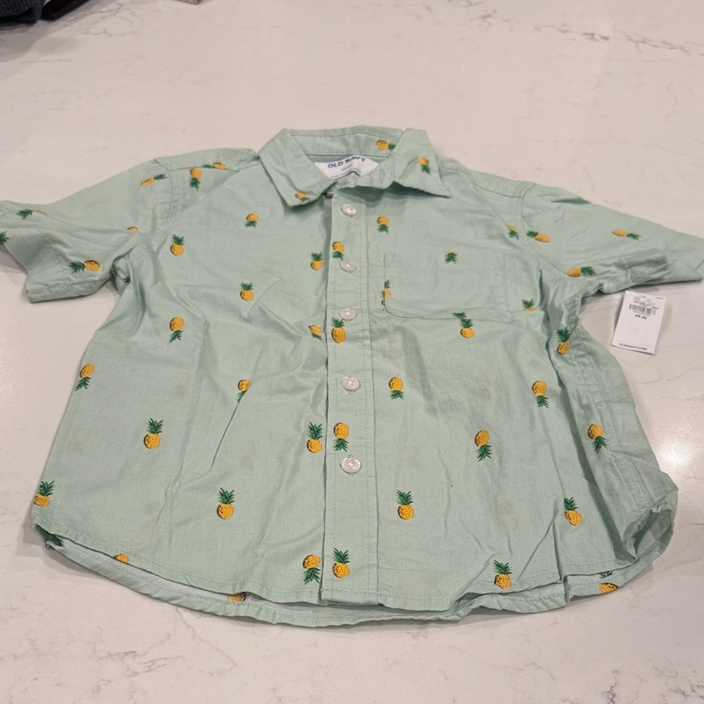 Old Navy Kids Pineapple Print Button Down Shirt - Light Green